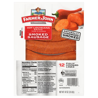 Farmer John Smoked Sausage Fully Cooked Hot Louisiana Brand 42 oz