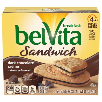 Belvita Breakfast, Sandwich - Breakfast Biscuits, Dark Chocolate Creme 5 count