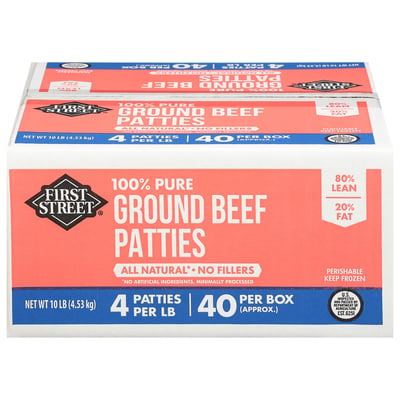 First Street, Patties, Ground Beef, 100% Pure, 80/20 10 lb