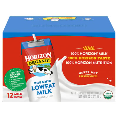 Horizon Organic, Milk, Lowfat, Organic 12 count