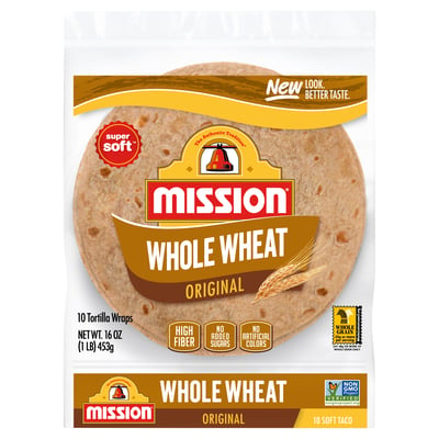 Mission, Super Soft - Tortillas Wraps, Whole Wheat, Original 10 count