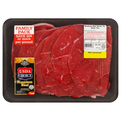 First Street, Beef Sirloin, Tip Steak, Boneless, Thin, Family Pack 2.09 lbs avg. pack