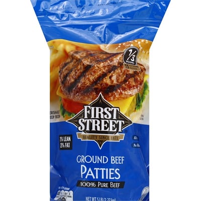 First Street, Beef, Ground, 75/25, Patties 5 lb