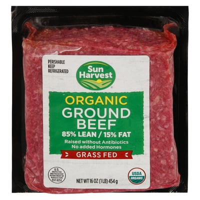 Sun Harvest, Beef, Ground, Organic, 85%/15% 16 oz