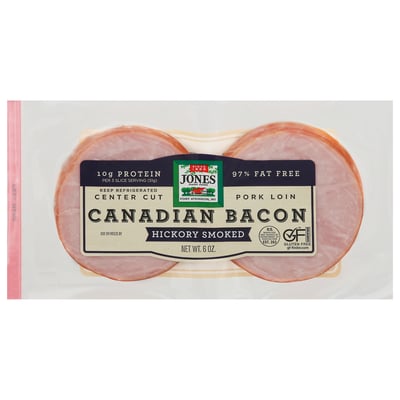 Jones Hickory Smoked Canadian Bacon Center Cut Pork Lion 6 oz