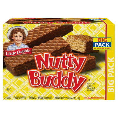 Little Debbie, Nutty Buddy - Wafer, with Peanut Butter, Twin Wrapped, Bars, Big Pack 24 count
