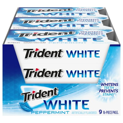 Trident, White - Gum, Sugar Free, Peppermint 9 count