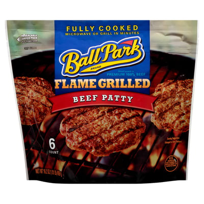 BALL PARK, Fully-Cooked Flame Grilled Original Beef Patties (Frozen), 16.2 oz