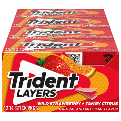 Trident, Layers - Gum, Sugar Free, Wild Strawberry + Tangy Citrus 12 count