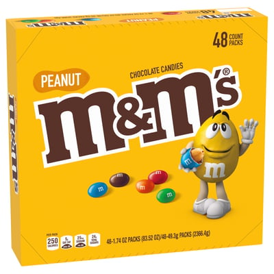 M&M'S Peanut Chocolate Candy, Full Size Bulk Fundraising Candy, 1.74 oz, 48 ct