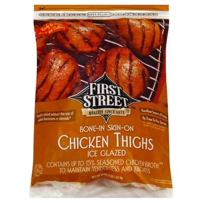 First Street, Chicken Thighs, Ice Glazed, Bone-in Skin-on 64 oz