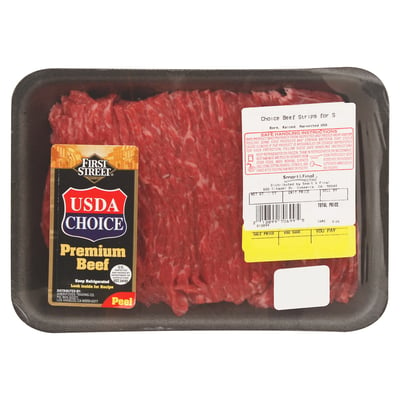 First Street, Beef Strips, Choice 1.07 lbs avg. pack