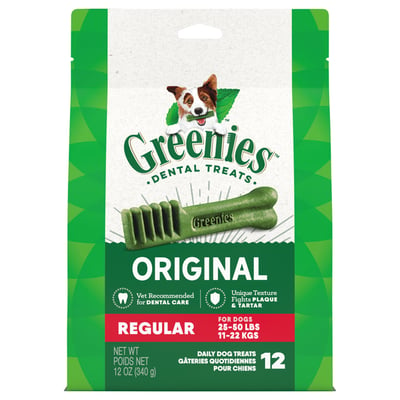 Greenies, Dental Treats, Original, Regular, For Dogs 25-50 Pounds 12 count