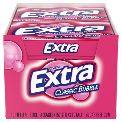 Wrigley, Gum, Sugar Free, Classic Bubble, Extra 10 count