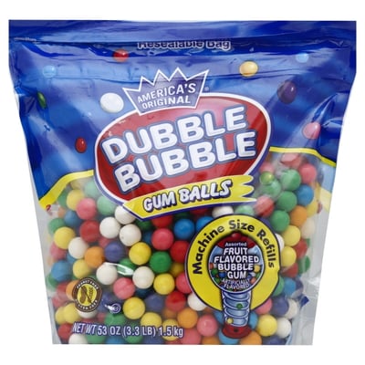 Dubble Bubble Gum Balls, Machine Size Refills, Assorted Fruit Flavored 53 oz