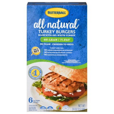 Butterball, Turkey Burgers, 98%/7% 6 count