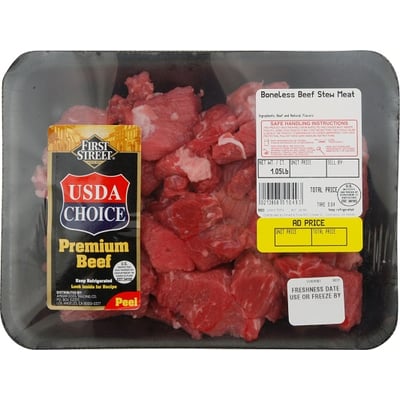 First Street, Beef Stew Meat, Boneless 1.23 lbs avg. pack