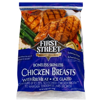 First Street Chicken Breast with Rib Meat Ice Glazed Boneless/Skinless 64 oz
