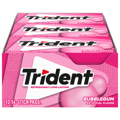 Trident, Gum, Sugar Free, Bubblegum 12 count
