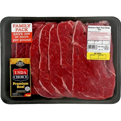 First Street, Beef Clod Steak, Boneless, Thin, Family Pack 2.00 lbs avg. pack