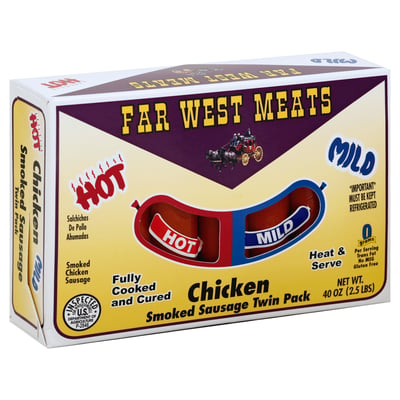 Far West Meats, Chicken Sausage, Smoked, Hot/Mild, Twin Pack 40 oz