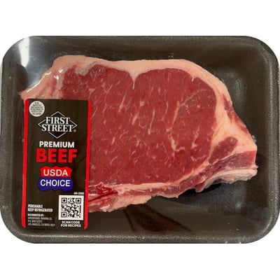 First Street, Beef, New York Strip Steak, Bone In 0.92 lbs avg. pack
