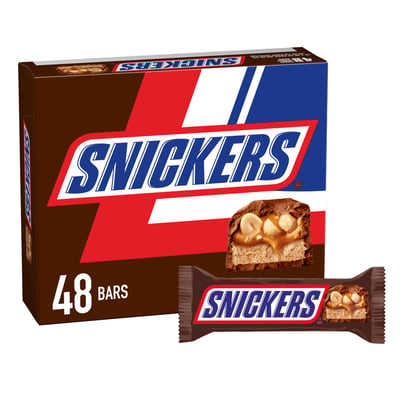 Snickers Chocolate Candy Bars Full Size Bulk Pack, 1.86 oz 48 count