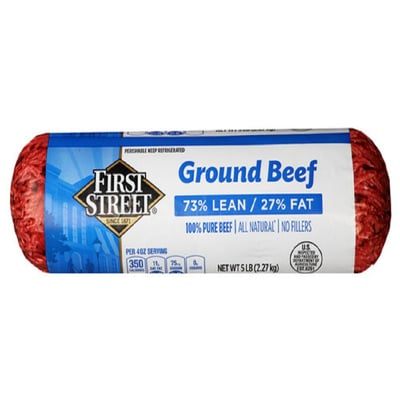 First Street 73% Ground Beef Chub, 5 lbs Avg. Per Pack