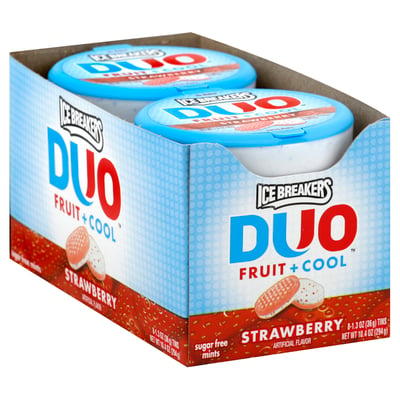 Ice Breakers, Duo Fruit + Cool - Mints, Sugar Free, Strawberry 8 count