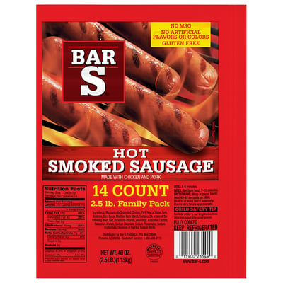 Bar S Hot Smoked Sausage Family Pack 14 count
